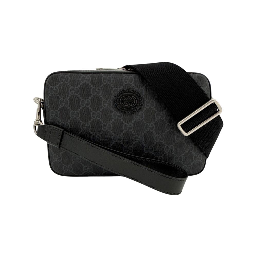 GUCCI GG Supreme Monogram Interlocking G Wrist & Shoulder Bag in Black